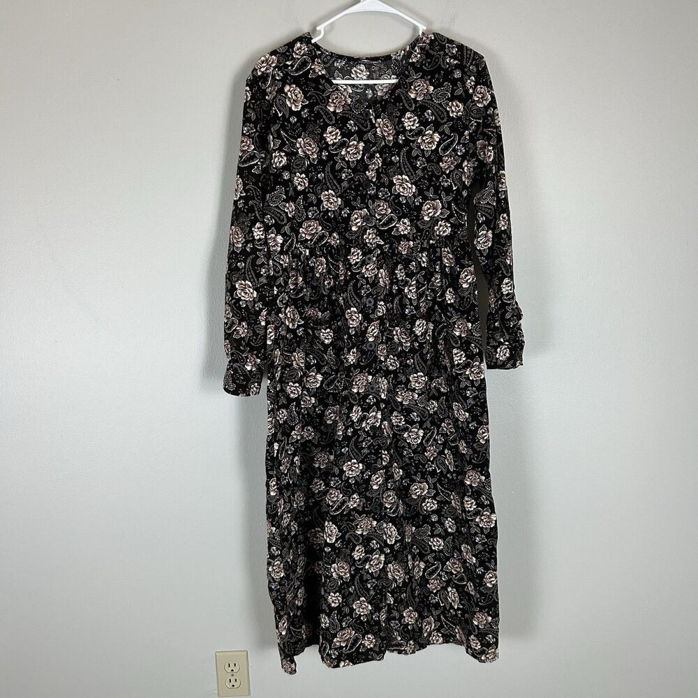 Vtg Eddie Bauer L Corduroy Shirt Dress Midi Maxi Cottage Prairie 90s Grunge Boho